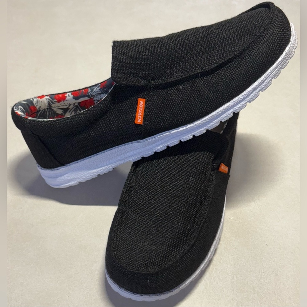 Black Canvas Loafers with White Soles